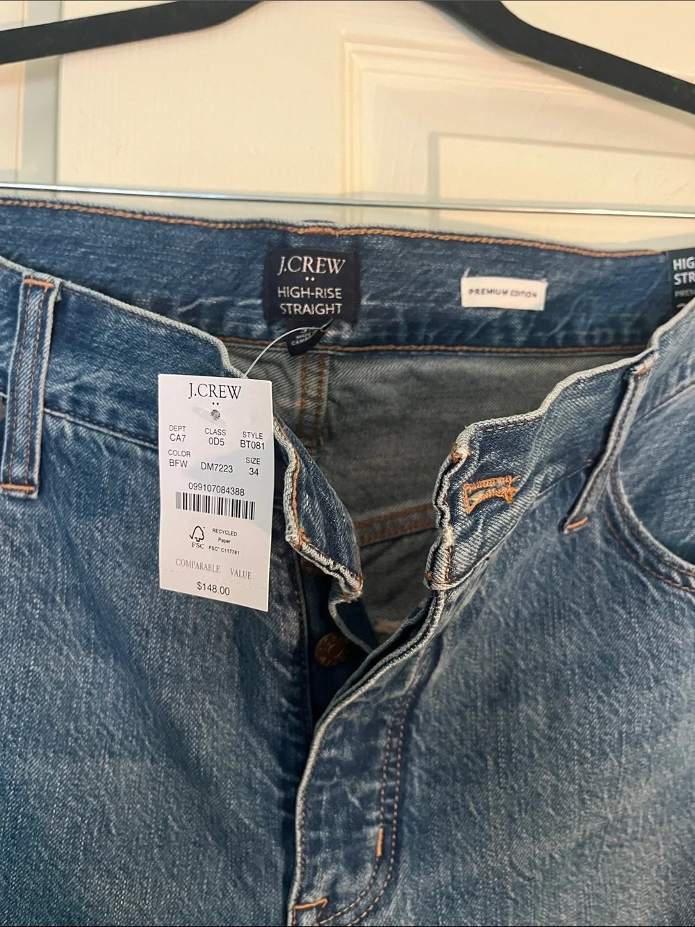 J. Crew High-Rise Straight Jeans in Faded Blue